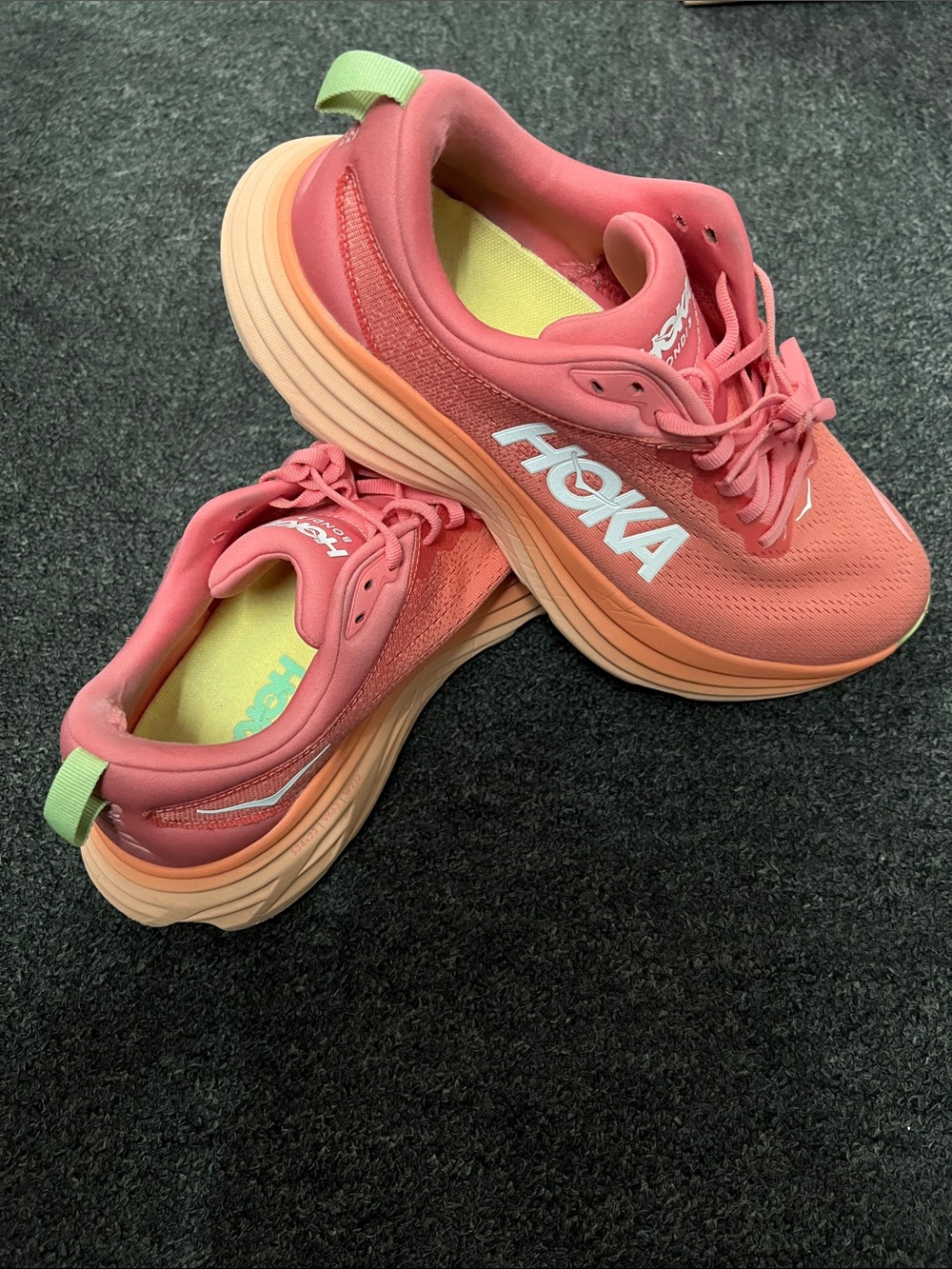 Hoka Coral Pink and Peach Running Shoes size 9.5B